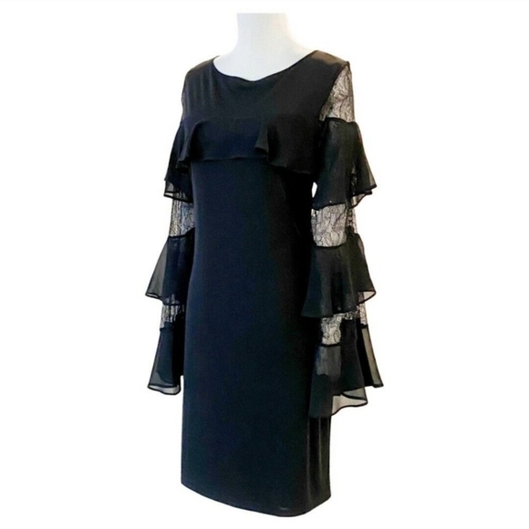 WHBM Black Bell Sleeve Lace Dress - Picture 4 of 16